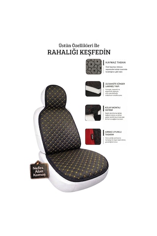 Oto Ön Koltuk İkili Minder Terletmez Kolay Montaj Universal Koruyucu Kılıf Seti Kumaş 00001549