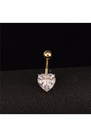Chavin Kalp Taşlı Gold Göbek Piercing Da47 Altın