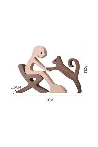 Dianziye Ahşap Köpek Aile Dekoratif Figür - İskandinav Tasarım, Doğal Dokuma, Ev Dekoru Ve Evcil Hayvan Anısı, 11x9x1.5cm