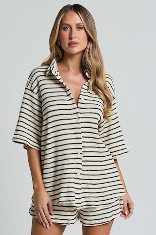 Madmext Beyaz Kadın Şort Gömlek Takım Mg2328 Beyaz