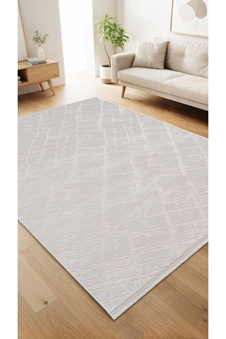 By Özer Halı Beyaz Renk Desenli Modern Stil Karmen Halı Jade Jd014w Salon Halısı Çok Renkli
