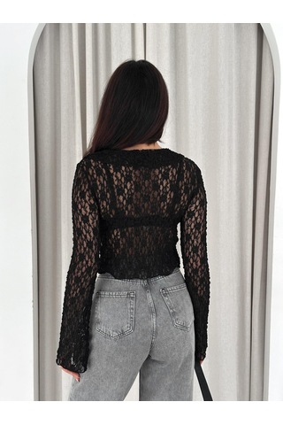 Ckm Moda Noir Lace Bağlamalı Dantel Bluz Siyah