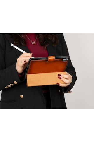Bloomcase Trigon Tan Apple Uyumlu iPad  Mini 2024 Hakiki Deri Kılıf Tablet Kılıfı