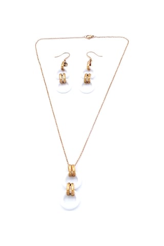 Ferizz 316l Çelik Rose Beyaz Halkalı Kadın Set Set-156
