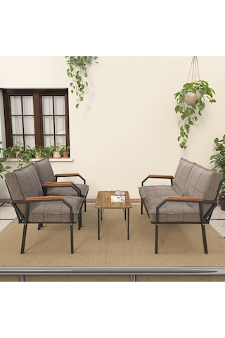 Modern Serisi Balkon, Bahçe, Cafe - Metal Kanepe Koltuk Takımı - 2+1+1 Sehpalı - Cappucino Cappucino