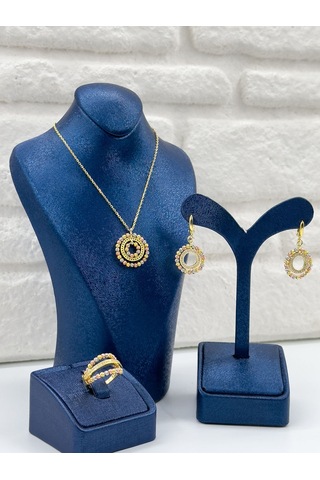 Üç Renkli Dorika Model Kadın Gümüş Set Takımı Gümüş