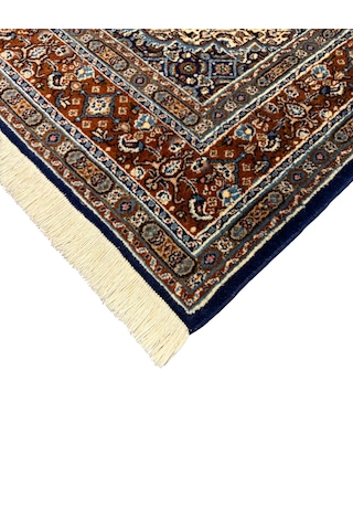 El Dokuma Sıfır İran Halısı 100x150 Lacivert Beyaz %100 Yün Halı Beyaz - Lacivert