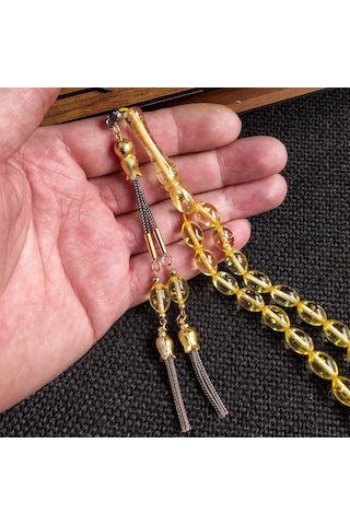 7x11 mm Altın Rengi Ateşi Kehribar İsme Özel Tesbih
