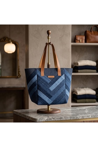 Kadın El Yapımı Patchwork Çok Parçalı Denim Omuz Çantası - Özel Tasarım Kot Tote Bag Çok renkli