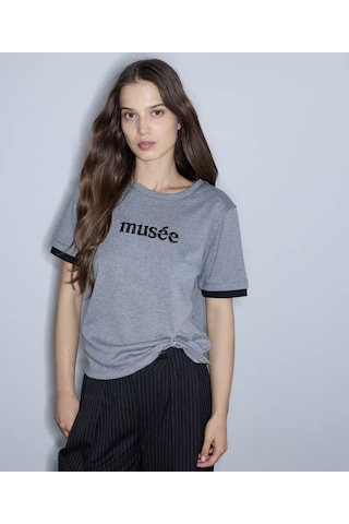 İpekyol Slogan Nakışlı İşlemeli Gri Kadın T-shirt Iw6260070171