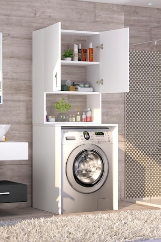 Üst Dolaplı Çok Amaçlı Çamaşır Makinesi Dolabı Beyaz