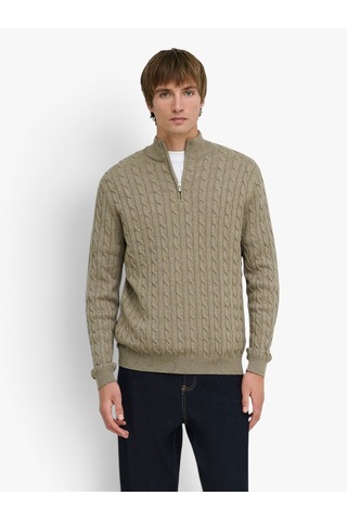 Only & Sons Onslouı Reg 12 Cabel Half Zıp Knıt Noos Erkek Kahverengi Kazak - 22033763