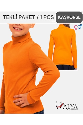 Alya Underwear Balıkçı Yaka Pamuklu Fitilli Kumaş Çocuk Kaşkorse Unisex Body Turuncu