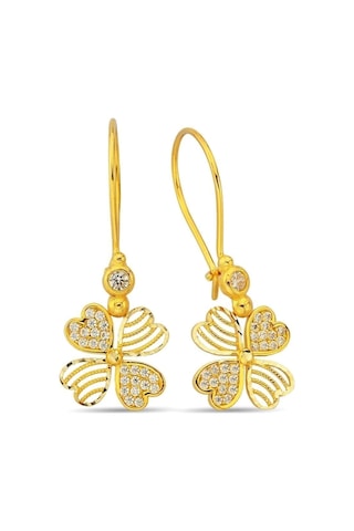 14 Ayar Altın Sallantılı Yonca Küpe