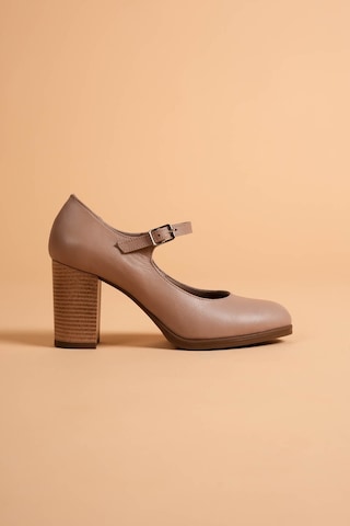 Analin Shoes Kadın Hakiki Deri Bantlı Topuklu Ayakkabı Dark Stone