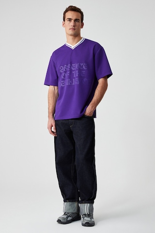 Grimelange PAMPA Erkek Baskı Detaylı Relaxed V Yaka Kısa Kol Mor T-Shirt