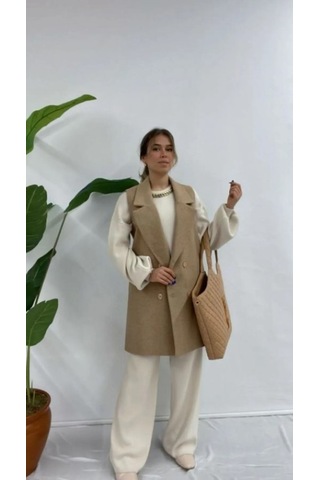 Alemdarshop Zarif Camel Bej Kruvaze Yelek Soft Tonlarda Premium Stil - Camel