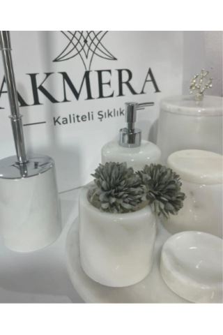 Akmera Elite 7 Parça %100 Gerçek Mermer Banyo Seti beyaz - Krom