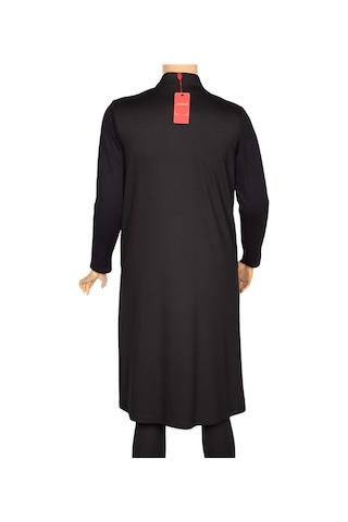 Hesna Kadın Arya Büyük Beden Verev Deri Kombinli Penye Siyah Yelek Siyah