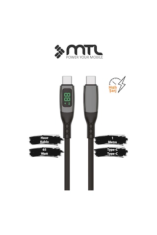 65w Lcd Ekranlı Type-c To Type-c Ultra Hızlı Şarj Ve Data Kablosu 1 Metre Mt2215