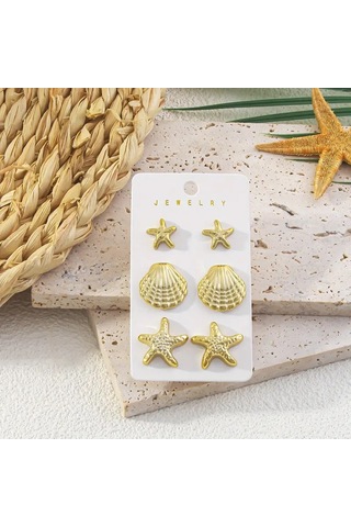 Deniz Yıldızı İstiridye 6 Parça Küpe Seti