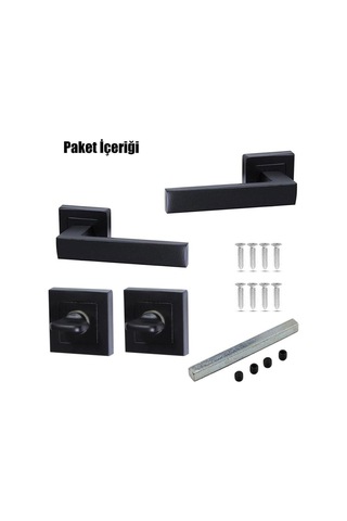 Kare Rozetli Kapı Kolu Wc Siyah 1 Takım Arkalı/önlü Sağ Kapı Kolu 2 Yıl Alüminyum
