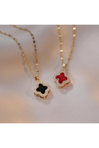 Beyaz Dört Yapraklı Yonca Kolye Hafif Lüks Köprücük Kemiği Zinciri İns Set Elmas Titanyum Çelik Kolye Anneler Günü / Sevgililer Günü Yonca Kolye Beyaz