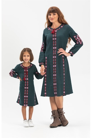 Uzun Kol Mahur Çocuk Pazen Elbise Petrol Ptrl Petrol