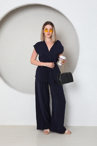 Kadın Üstü Kruvaze Modal Pantolonlu Takım Indigo