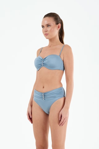 Louren Kadın Siyah/mavi Düz Kumaş Boncuklu Çıkarılabilir Askılı Sabit Kaplı Balenli Straplez Bikini Takımı Mavi