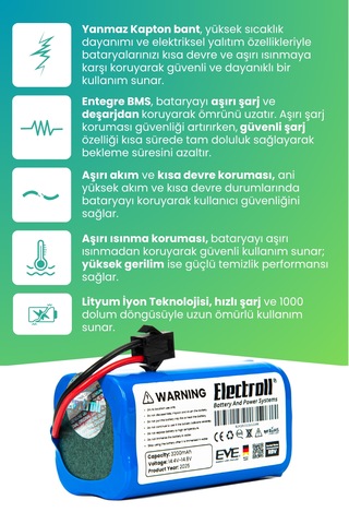Lenovo Robot Vacuum Cleaner E1 Uyumlu Batarya 3200mah Pil