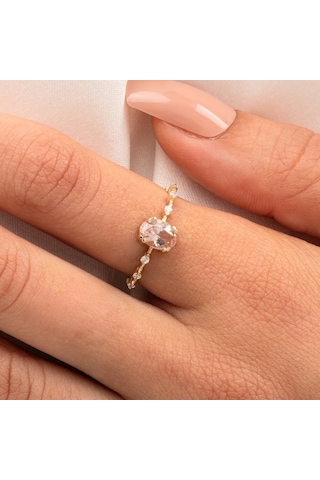 Gümüş Yüzük - Morganit Taşlı Kadın Modern Tasarım 925 Ayar Gümüş Evlilik Teklifi Yüzüğü Sarı