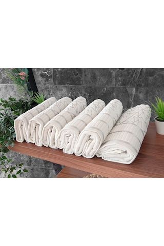 Çınar Jakarlı 6 Lı Kadife Pamuklu El Ve Yüz Havlu Seti 50x90 Cm - 04557 - Gümüş Gümüş