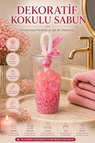 Pembe Dekoratif Kokulu Sabun Bardak Aranjmanı Ortam Kokulandırıcı Şık Tasarım Banyo Ofis Salon Dekor Akdeniz