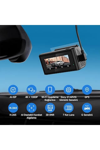 Kawa D11 2 Kameralı Ön/arka 4k+1080p Starvıs Sensörlü Yapay Zeka Destekli Wi-fi Gps'li Araç Kam Sku: Smg8690010049155
