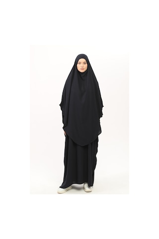 Altobeh Sultanbaş Nikaplı Çarşaf Cilbab Khimar Abaya Kolu Lastikli Hakim Yaka Peçeli Ferace Medine İpek Lacivert 1412-36-s-m Lacivert