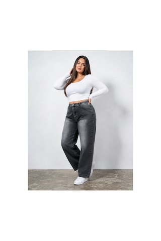 Bluemarlin Beli Lastik Detaylı Boru Paça Büyük Beden Füme İşlemli Jeans Pantolon Füme İşlemli