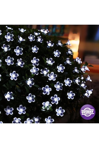 Güneş Enerjili Silikon Çiçekli Beyaz Renkli Dekoratif Bahçe Ve Balkon Süsleme Led Işıklar Beyaz