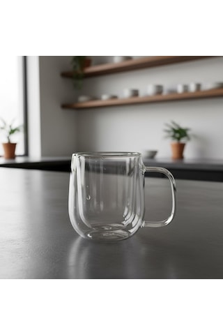 Lexroo Çift Cidarlı Kulplu Cam Kupa - 250 Ml Isıya Dayanıklı Borosilikat Çay Ve Kahve Kupası Çok Renkli