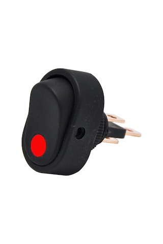 Oval Üniversal Elektrik Anahtarı 1-0 Kırmızı Ledli Rocker 3 Fişli