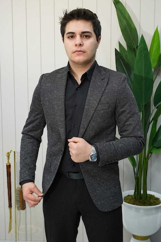 Bys Beystil Sivri Yaka Kırçıllı Siyah Ceket Eylül- Slim Fit