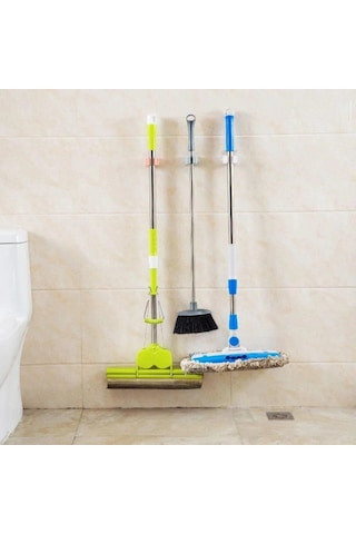 Tekli Duvara Yapışkanlı Mop Tutucu Aparat Sopa Askısı Bx40 Renkli