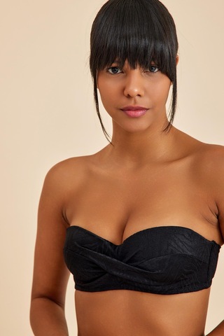 Bali Siyah Balenli Dolgulu Straplez Push-up Bikini Üst Siyah