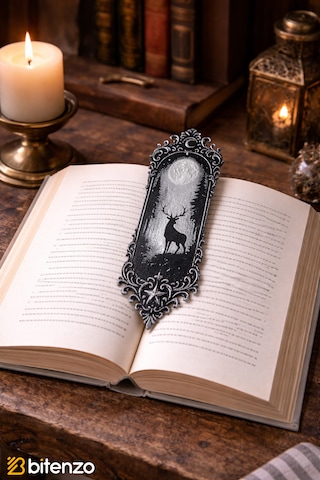 Gece Ve Geyik Silüeti Temalı Kitap Ayracı
