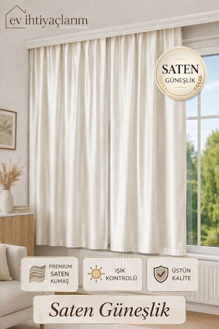 Peteküstü Ekru Saten Kalın Güneşlik Perde Sade Ve Şık Tasarım Kaliteli İşçilik Ekru Ekru