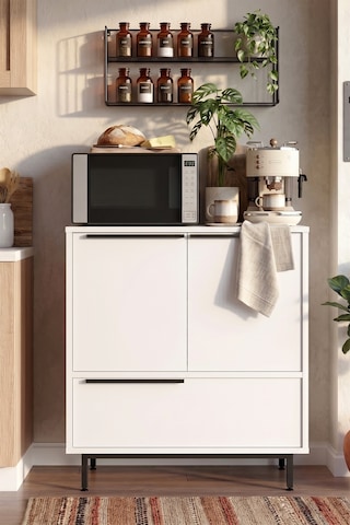 Yurudesign Ocean ON8A-W 3 Kapaklı Metal Ayaklı Mikrodalga Mutfak Dolabı Beyaz