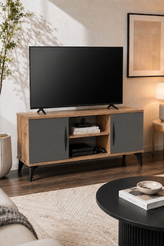 Vermo Tv Sehpası Tv Ünitesi Televizyon Sehpası Çam Antrasit 110 Cm Siyah