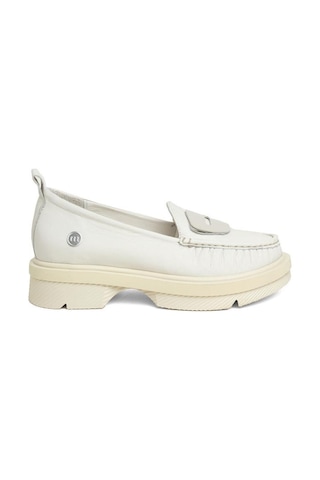 Mammamia D24ya-850 Kalın Taban Loafer Deri Kadın Ayakkabı Krem