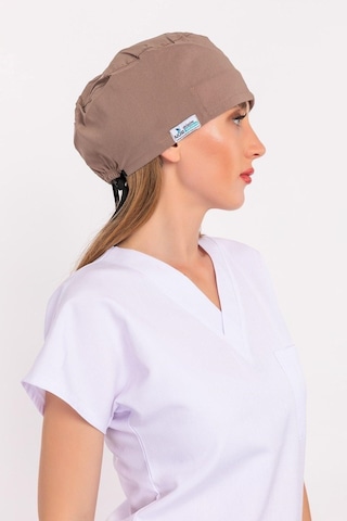 Unisex Düz Vizon Hemşire Doktor Aşçı Hastane Saç Bonesi Kahverengi