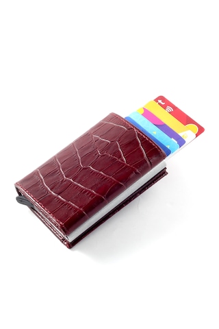 Ancora Leather Hakiki Deri Croco Mekanizmalı Erkek Cüzdanı Bordo